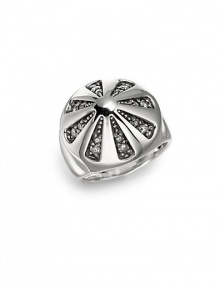 THE LOOKSilver big top with diamond accentsSmooth bandTHE FITWidth, about ½THE MATERIALDiamond, .48 tcwSterling silverORIGINImported THE LOOKSilver big top with diamond accentsSmooth bandTHE FITWidth, about ½THE MATERIALDiamond, .48 tcwSterling silverORIGINImported