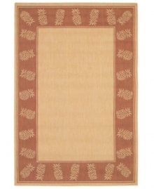 Retreat to the tropics with this casual rug, framed with an inviting design of pineapples in warm, terra-cotta colorways. Couristan's durable polypropylene blend allows the rug to be placed nearly anywhere, indoors or out! Whether you add it to your patio or make a splash in your family room, this soft piece is pet-friendly and resistant to mold and mildew.