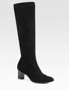 Rich suede forms this tall staple resting on a stacked wooden heel. Stacked heel, 2½ (65mm)Shaft, 16½Leg circumference, 12½Suede upperLeather lining and solePadded insoleImported Rich suede forms this tall staple resting on a stacked wooden heel. Stacked heel, 2½ (65mm)Shaft, 16½Leg circumference, 12½Suede upperLeather lining and solePadded insoleImported