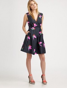 Vibrantly-printed silk taffeta defines this full-skirted number crafted with a flattering wrap-front bodice.V necklineSleevelessSet-in waistSlash pocketsCenter back zipperAbout 18 from natural waistSilkDry cleanImportedModel shown is 5'11 (180cm) wearing US size 4. Vibrantly-printed silk taffeta defines this full-skirted number crafted with a flattering wrap-front bodice.V necklineSleevelessSet-in waistSlash pocketsCenter back zipperAbout 18 from natural waistSilkDry cleanImportedModel shown is 5'11 (180cm) wearing US size 4.