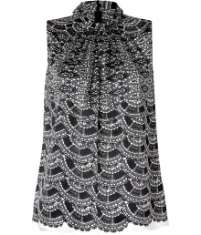 With its cool scalloped graphic print and ladylike fit, Hugos silk top is perfect for polished desk to dinner looks - Stand-up collar with knot at front, sleeveless, hidden back zip - Softly tailored fit - Team with a blazer, pencil skirt and leather carryall tote for work With its cool scalloped graphic print and ladylike fit, Hugos silk top is perfect for polished desk to dinner looks - Stand-up collar with knot at front, sleeveless, hidden back zip - Softly tailored fit - Team with a blazer, pencil skirt and leather carryall tote for work