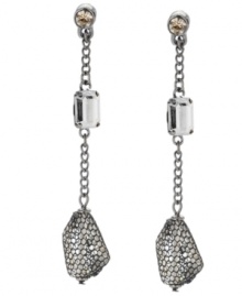 Dazzling details. Sparkling crystals embellish Kenneth Cole New York's stylish linear drop earrings, while faceted glass beads wrapped in black netting add a fashionable finishing touch. Made in hematite tone mixed metal. Approximate drop: 2-3/8 inches. Dazzling details. Sparkling crystals embellish Kenneth Cole New York's stylish linear drop earrings, while faceted glass beads wrapped in black netting add a fashionable finishing touch. Made in hematite tone mixed metal. Approximate drop: 2-3/8 inches.