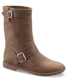Simple buckles around the ankle and shaft of Hush Puppies' Knox booties add a bit of metallic shine to this smooth style. Simple buckles around the ankle and shaft of Hush Puppies' Knox booties add a bit of metallic shine to this smooth style.