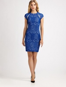Stretch paisley jacquard, tailored in a sexy, form-fitting style accented with white contrast details.High neckline with back band collarCap sleevesContrast trimConcealed back zipAbout 25 from natural waistViscose/acetate/polyamide/elastaneDry cleanImportedSIZE & FITModel shown is 5'10 (177cm) wearing US size 4. Stretch paisley jacquard, tailored in a sexy, form-fitting style accented with white contrast details.High neckline with back band collarCap sleevesContrast trimConcealed back zipAbout 25 from natural waistViscose/acetate/polyamide/elastaneDry cleanImportedSIZE & FITModel shown is 5'10 (177cm) wearing US size 4.