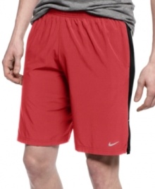 Don't be afraid to work up a sweat. With Dri-Fit technology, these Nike running shorts will keep you comfortable in any condition. Don't be afraid to work up a sweat. With Dri-Fit technology, these Nike running shorts will keep you comfortable in any condition.
