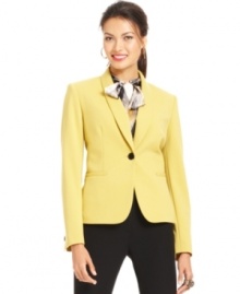 Nine West's jacket makes a cheerful update to your closet. The sunny color is perfect for adding pop to your neutral-colored basics.