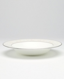 This versatile and stylish soup bowl will coordinate perfectly with a variety of table linens and flatware. An ornate scroll motif trimmed in platinum adds a sophisticated sensibility to your tabletop. This versatile and stylish soup bowl will coordinate perfectly with a variety of table linens and flatware. An ornate scroll motif trimmed in platinum adds a sophisticated sensibility to your tabletop.
