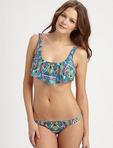 For those looking for a bit more coverage and support on top, this two-piece swim design offers just that. Wider straps for more supportSquare necklineRuffle detailBack clasp closureAllover printMinimal coverage, stretch bottom80% nylon/20% spandexHand washMade in USA For those looking for a bit more coverage and support on top, this two-piece swim design offers just that. Wider straps for more supportSquare necklineRuffle detailBack clasp closureAllover printMinimal coverage, stretch bottom80% nylon/20% spandexHand washMade in USA
