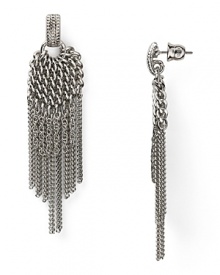 This pair of fringed earrings from ABS by Allen Schwarz exudes dangerous allure, accented by a tough-chic cascade of chain links. This pair of fringed earrings from ABS by Allen Schwarz exudes dangerous allure, accented by a tough-chic cascade of chain links.