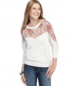 Miss Chievous shuns the boring sweatshirt template in a lace and fleece pullover that makes it chic to be comfy!