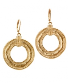 Golden glamour. T Tahari's circular-chic drop earrings make a standout statement in antique gold tone mixed metal. Base metal is nickel-free for sensitive skin. Approximate drop: 2 inches. Golden glamour. T Tahari's circular-chic drop earrings make a standout statement in antique gold tone mixed metal. Base metal is nickel-free for sensitive skin. Approximate drop: 2 inches.