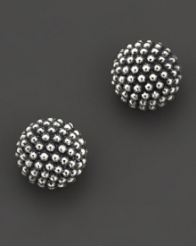 Studded ball earrings with signature Caviar™ beads in sterling silver finished with gold posts. Designed by Lagos. Studded ball earrings with signature Caviar™ beads in sterling silver finished with gold posts. Designed by Lagos.