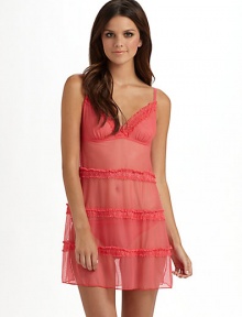THE LOOKAdjustable shoulder straps Ruffled lace V neckline Tiered lace ruffles Mesh bodyTHE FITSlim fitTHE MATERIAL93% polyamide/7% elastaneCARE & ORIGINHand wash Made in Italy THE LOOKAdjustable shoulder straps Ruffled lace V neckline Tiered lace ruffles Mesh bodyTHE FITSlim fitTHE MATERIAL93% polyamide/7% elastaneCARE & ORIGINHand wash Made in Italy