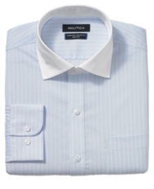 In a subtle pattern, this dress shirt from Nautica instantly updates your work-day style. In a subtle pattern, this dress shirt from Nautica instantly updates your work-day style.