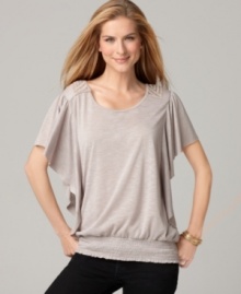 Fluttering sleeves and a touch of lace dress up this Style&co. top! Pair it with denim for an elegant take on the jeans-and-tee look. Fluttering sleeves and a touch of lace dress up this Style&co. top! Pair it with denim for an elegant take on the jeans-and-tee look.