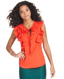 NY Collection's ruffled blouse is a pretty piece that does double duty: Wear to work with a pencil skirt or pair with jeans on your day off! NY Collection's ruffled blouse is a pretty piece that does double duty: Wear to work with a pencil skirt or pair with jeans on your day off!