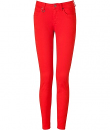 With a flattering fit and bright orange red coloring, Burberry Brits skinny jeans lend a radiant edge to every outfit - Classic five-pocket style with ring hardware at belt loop, button closure, belt loops, back seams - Form-fitting - Wear with a cool nude top and flats With a flattering fit and bright orange red coloring, Burberry Brits skinny jeans lend a radiant edge to every outfit - Classic five-pocket style with ring hardware at belt loop, button closure, belt loops, back seams - Form-fitting - Wear with a cool nude top and flats