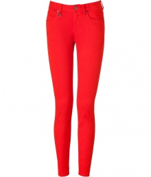 With a flattering fit and bright orange red coloring, Burberry Brits skinny jeans lend a radiant edge to every outfit - Classic five-pocket style with ring hardware at belt loop, button closure, belt loops, back seams - Form-fitting - Wear with a cool nude top and flats