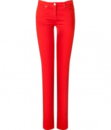 Perfect for pairing with brightly printed tops, Roberto Cavallis orange cotton trousers are as flattering as they are stylish - Classic five-pocket style, zip fly, button closure, embroidered back pocket - Slim, straight leg - Wear with a printed top and sleek black heels Perfect for pairing with brightly printed tops, Roberto Cavallis orange cotton trousers are as flattering as they are stylish - Classic five-pocket style, zip fly, button closure, embroidered back pocket - Slim, straight leg - Wear with a printed top and sleek black heels