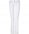 With Western-inspired details, these stylish white jeans from True Religion will amp up your casual basics - Classic five-pocket styling, whiskering, decorative back flap pockets with logo detail, belt loops - Straight leg, slim fit - Style with a blouse and blazer or a worn-in tee and a leather jacket