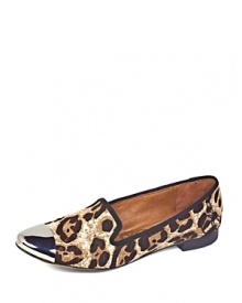Sam Edelman combines three trends in one hot shoe: the smoking flat silhouette, leopard and a gleaming metal cap toe. Sam Edelman combines three trends in one hot shoe: the smoking flat silhouette, leopard and a gleaming metal cap toe.
