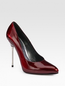 A piercing metal heel elevates this sexy pump, crafted in Spain of lustrous patent leather. Metal heel, 5 (125mm)Patent leather upperLeather lining and solePadded insoleMade in Spain