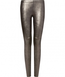Luxe leather leggings are a trend-favorite must, and Plein Suds super soft metallic version are an exquisitely contemporary way to wear them - Elasticized waistband, seamed knees, raw finished ankles - Pair with oversized chunky knits and fashion-forward wedge sneakers Luxe leather leggings are a trend-favorite must, and Plein Suds super soft metallic version are an exquisitely contemporary way to wear them - Elasticized waistband, seamed knees, raw finished ankles - Pair with oversized chunky knits and fashion-forward wedge sneakers