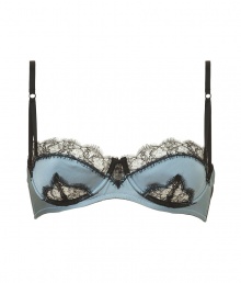 Turn up the heat in the boudoir with this super sexy-meets-luxe lace-laden bra from Kiki de Montparnasse - D?colletage-enhancing balconette shape, underwire, lace detailing on cups, adjustable wide-set straps, back hook and eye closure - Perfect under a low-cut blouse or paired with matching panties for stylish lounging Turn up the heat in the boudoir with this super sexy-meets-luxe lace-laden bra from Kiki de Montparnasse - D?colletage-enhancing balconette shape, underwire, lace detailing on cups, adjustable wide-set straps, back hook and eye closure - Perfect under a low-cut blouse or paired with matching panties for stylish lounging