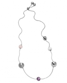 Modern art. With adjustable spheres, Breil's striking silver tone Chaos necklace conveys contemporary style at its best. Crafted in stainless steel with natural stone accents in white, rose and purple. Approximate length: 28 inches.