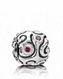 Swirling lines and bezel-set red zirconia stones make this sterling silver PANDORA charm bewitching. Swirling lines and bezel-set red zirconia stones make this sterling silver PANDORA charm bewitching.