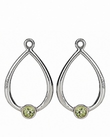 Shiny sterling silver drop charms with glowing green peridots prettify PANDORA's french wire and hoop earrings. Shiny sterling silver drop charms with glowing green peridots prettify PANDORA's french wire and hoop earrings.