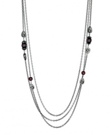 Long story. From the Crystal Elegance Collection, T Tahari's triple strand long necklace features subtle embellishment in the form of red and black crystal accents. Crafted in hematite tone mixed metal, it's nickel free for sensitive skin. Approximate length: 30 inches + 3-inch extender. Long story. From the Crystal Elegance Collection, T Tahari's triple strand long necklace features subtle embellishment in the form of red and black crystal accents. Crafted in hematite tone mixed metal, it's nickel free for sensitive skin. Approximate length: 30 inches + 3-inch extender.