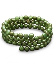 Wrap yourself in elegance. This lovely 3-row coil bracelet features green cultured freshwater pearls (6-7 mm) that make an colorful statement. Bracelet expands to fit wrist. Approximate length: 7 inches. Wrap yourself in elegance. This lovely 3-row coil bracelet features green cultured freshwater pearls (6-7 mm) that make an colorful statement. Bracelet expands to fit wrist. Approximate length: 7 inches.
