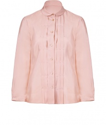 Dashing and demure, this pleat-front silk blouse from Jil Sander Navy injects old-fashioned elegance into your workweek style - Small Peter Pan collar, bracelet-length sleeves, front button placket with pleated pintucks - Tailored silhouette - Pair with cropped trousers or a figure-hugging pencil skirt Dashing and demure, this pleat-front silk blouse from Jil Sander Navy injects old-fashioned elegance into your workweek style - Small Peter Pan collar, bracelet-length sleeves, front button placket with pleated pintucks - Tailored silhouette - Pair with cropped trousers or a figure-hugging pencil skirt