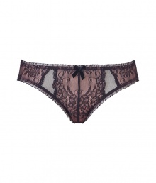 Get the sultry glamorous look of a vintage 1950s pin up girl in Von Follies by Dita Von Teeses black and peach-pink stretch lace and fishnet briefs - Black stretch lace and fishnet paneled front with sheer peach-pink underlay, sheer black ruffled trim, fishnet back with ruching detail - Full coverage - Wear with the matching balconette bra for a seriously seductive look Get the sultry glamorous look of a vintage 1950s pin up girl in Von Follies by Dita Von Teeses black and peach-pink stretch lace and fishnet briefs - Black stretch lace and fishnet paneled front with sheer peach-pink underlay, sheer black ruffled trim, fishnet back with ruching detail - Full coverage - Wear with the matching balconette bra for a seriously seductive look