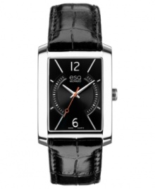 Traditional with handsome appeal, this black and silver Synthesis collection watch from esQ Movado lends a timeless touch to your look. Traditional with handsome appeal, this black and silver Synthesis collection watch from esQ Movado lends a timeless touch to your look.