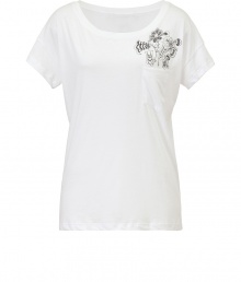 Marc Jacobs gives the classic tee a quirky kick with this floral graphic top - Round neck, short sleeves, graphic floral detail with single chest pocket, slim fit - Pair with slim jeans or a floral printed mini skirt and platform sandals Marc Jacobs gives the classic tee a quirky kick with this floral graphic top - Round neck, short sleeves, graphic floral detail with single chest pocket, slim fit - Pair with slim jeans or a floral printed mini skirt and platform sandals