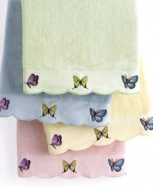 Capturing the the natural beauty of butterfly gardens and the elegance of Butterfly Meadow dinnerware, this Lenox towel decorates your bath with charm and whimsy. Featuring a scalloped hem embellished with beautifully embroidered butterflies. Capturing the the natural beauty of butterfly gardens and the elegance of Butterfly Meadow dinnerware, this Lenox towel decorates your bath with charm and whimsy. Featuring a scalloped hem embellished with beautifully embroidered butterflies.