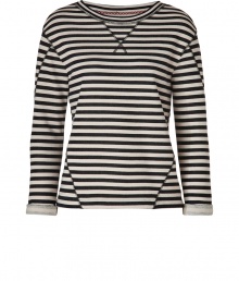 Work a cool edge into your casual favorites with Marc by Marc Jacobs modern seamed striped terry top - Round neckline with ribbed trim, 3/4 sleeves, rolled cuffs, contoured seaming - Loosely fitted - Wear with jeans, an oversized tote and fashion sneakers Work a cool edge into your casual favorites with Marc by Marc Jacobs modern seamed striped terry top - Round neckline with ribbed trim, 3/4 sleeves, rolled cuffs, contoured seaming - Loosely fitted - Wear with jeans, an oversized tote and fashion sneakers