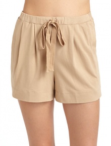 THE LOOKElastic waistband with drawstring frontSide pocketsSeamed back yokeTHE FITRise, about 10Inseam, about 3THE MATERIALPima cotton/spandexCARE & ORIGINMachine washImported THE LOOKElastic waistband with drawstring frontSide pocketsSeamed back yokeTHE FITRise, about 10Inseam, about 3THE MATERIALPima cotton/spandexCARE & ORIGINMachine washImported