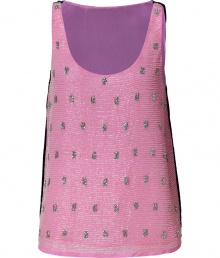 Embellished with silver rhinestones and a shimmering pink beaded front, Juicy Coutures velvet back tank top lend a luxe glam edge to any outfit - Scoop-neck, medium-thick straps, beaded front, black velvet back, chiffon lining - Loosely fitted - Wear with everything from jeans and flats to heels and leather leggings Embellished with silver rhinestones and a shimmering pink beaded front, Juicy Coutures velvet back tank top lend a luxe glam edge to any outfit - Scoop-neck, medium-thick straps, beaded front, black velvet back, chiffon lining - Loosely fitted - Wear with everything from jeans and flats to heels and leather leggings