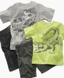 He'll bare his teeth in a huge grin when he's wearing this t-shirt and cargo short 2-piece set from Kids Headquarters.