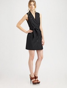 V-point cotton jacquard constructed with sharp, utilitarian details and a waist-cinching belt.Notch collarSleevelessChest pocketsButton-down frontSelf-beltPatch pocketsInverted back pleatAbout 19 from natural waist80% cotton/9% polyester/1% spandexDry cleanImportedModel shown is 5'9½ (175cm) wearing US size 4. V-point cotton jacquard constructed with sharp, utilitarian details and a waist-cinching belt.Notch collarSleevelessChest pocketsButton-down frontSelf-beltPatch pocketsInverted back pleatAbout 19 from natural waist80% cotton/9% polyester/1% spandexDry cleanImportedModel shown is 5'9½ (175cm) wearing US size 4.
