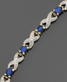 Exquisite gilded 18k gold over sterling silver is presented here in this striking Victoria Townsend bracelet, adorned with oval-cut sapphires (4 ct. t.w.). A perfect gift for the woman with a September birthday. Approximate length: 7 inches. Exquisite gilded 18k gold over sterling silver is presented here in this striking Victoria Townsend bracelet, adorned with oval-cut sapphires (4 ct. t.w.). A perfect gift for the woman with a September birthday. Approximate length: 7 inches.