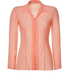 Elegant tunic top in fine, apricot silk stretch blend - Sheer, ultra-lightweight material drapes beautifully - Slim button down style tapers at waist - Long, cuff-less sleeves and small collar - Decorative seams flatter and elongate the silhouette - Polished yet relaxed, easily dressed up or down - Pair with a blazer and pencil skirt, ankle-cropped trousers or dressy shorts Elegant tunic top in fine, apricot silk stretch blend - Sheer, ultra-lightweight material drapes beautifully - Slim button down style tapers at waist - Long, cuff-less sleeves and small collar - Decorative seams flatter and elongate the silhouette - Polished yet relaxed, easily dressed up or down - Pair with a blazer and pencil skirt, ankle-cropped trousers or dressy shorts
