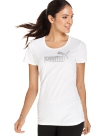 Puma enlivens this essential active tee with an oversized printed logo at the front. Perfect for hitting the treadmill or holding a yoga pose, this top gives your favorite athletic looks a signature touch. Puma enlivens this essential active tee with an oversized printed logo at the front. Perfect for hitting the treadmill or holding a yoga pose, this top gives your favorite athletic looks a signature touch.