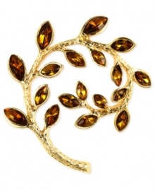 Autumnal bliss. Swirls of marquise-cut topaz glass adorn this beautiful Anne Klein branch pin. Crafted in gold-tone mixed metal. Approximate size: 2-1/4 inches. Autumnal bliss. Swirls of marquise-cut topaz glass adorn this beautiful Anne Klein branch pin. Crafted in gold-tone mixed metal. Approximate size: 2-1/4 inches.