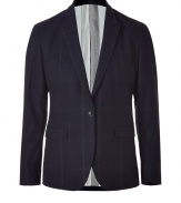 A subtle check print covers this ultra-stylish blazer from Edun - Notched lapels, long sleeves, single button closure, flap pockets, double back vent, slim fit - Pair with jeans, slim trousers, chinos, or corduroys