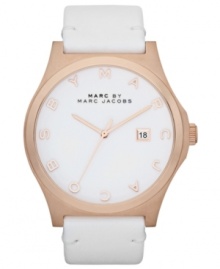 Warm rose tones and logo accents create a striking signature look on this Henry watch from Marc by Marc Jacobs. Warm rose tones and logo accents create a striking signature look on this Henry watch from Marc by Marc Jacobs.