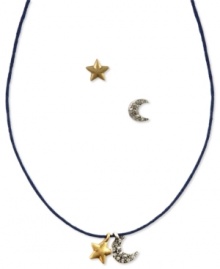 Reach for the stars. They can be within your grasp with this RACHEL Rachel Roy pendant necklace and stud earrings set. Crafted from gold and silver-tone mixed metal, the charms and earrings will put you on cloud 9. Approximate length (necklace): 14 inches. Approximate drop (necklace): 3/8 inch. Approximate drop (earrings): 3/8 inch. Reach for the stars. They can be within your grasp with this RACHEL Rachel Roy pendant necklace and stud earrings set. Crafted from gold and silver-tone mixed metal, the charms and earrings will put you on cloud 9. Approximate length (necklace): 14 inches. Approximate drop (necklace): 3/8 inch. Approximate drop (earrings): 3/8 inch.